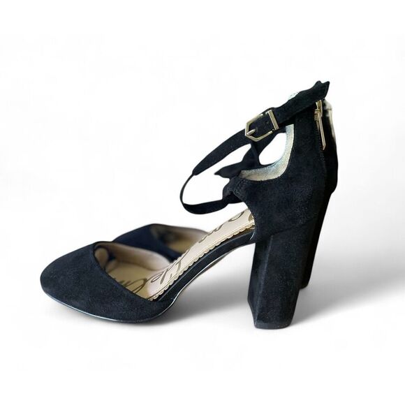 Sam Edelman Women Black Suede Pump High Block Heel Back Zip Ankle Strap Size 5.5 - Picture 1 of 7